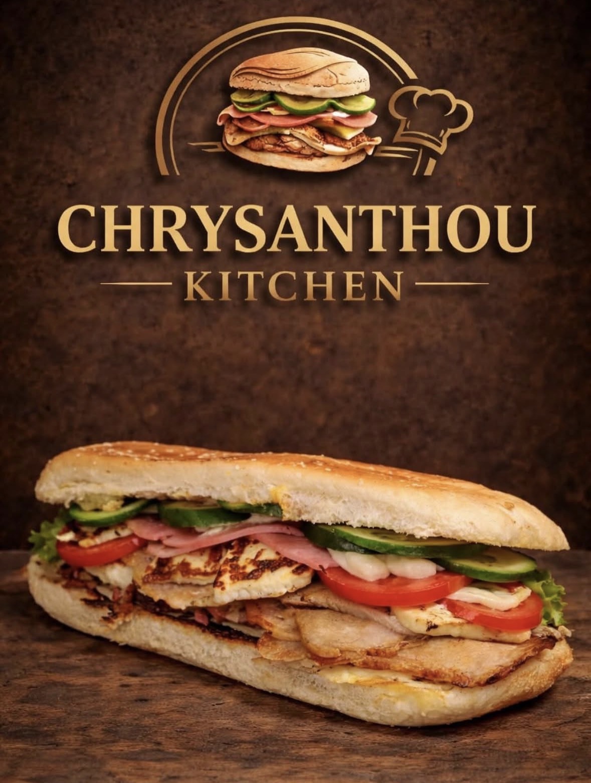 Chrysanthou Kitchen grilled chicken and halloumi sandwich on a sesame baguette